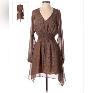 Fate sheer lined stretch waist sexy leopard print handkerchief hem mini dress